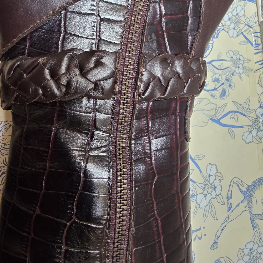 Croco-Embossed Over-the-Knee Riding Boot - Dark Brown - Picture 13 of 15